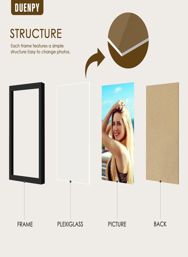 DUENPY 4 Folding 5x7 Picture Frame Horizontal Engineered Wood Accordion Photo Frame with Plexiglass Tabletop Bookshelf Display Black - Image 3